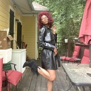 Vegan leather dress & black fringe booties